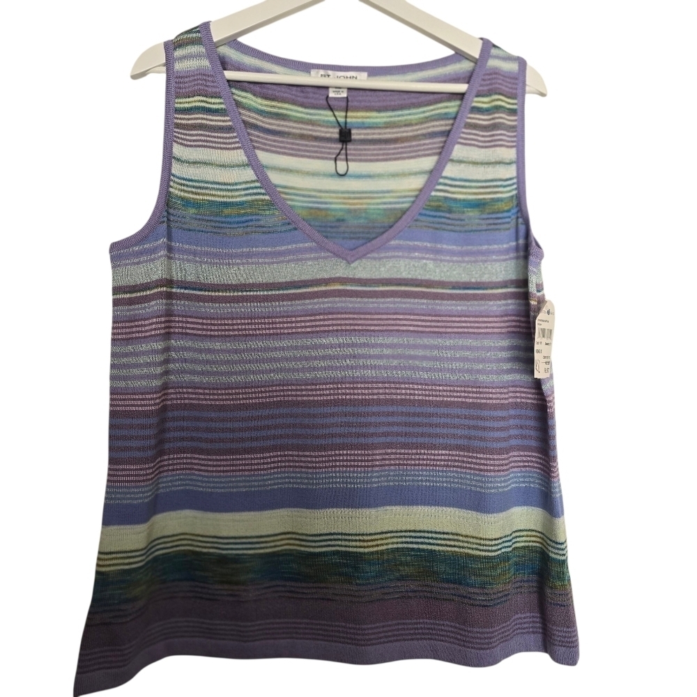 St. John Purple and Blue Striped Tank Top
